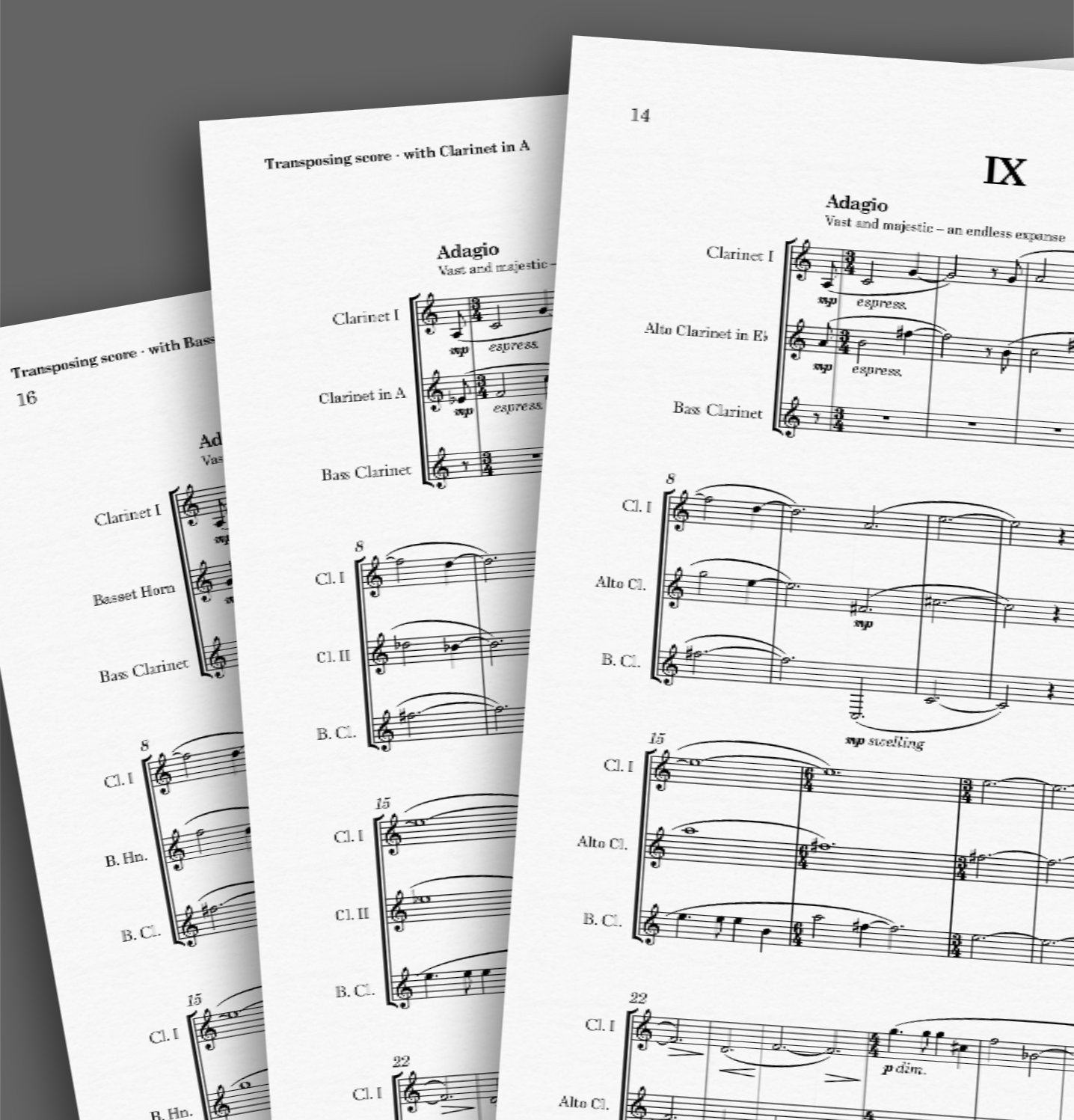 Alternate parts of the 9th movement for the second clarinet part (Alto clarinet, Basset horn, clarinet in A)